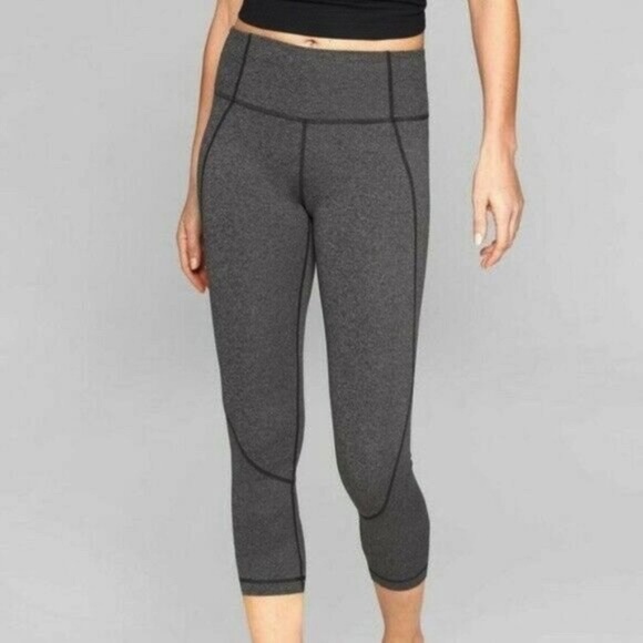 Athleta Salutation Cropped Leggings Grey Black Active Yoga M - Picture 1 of 14